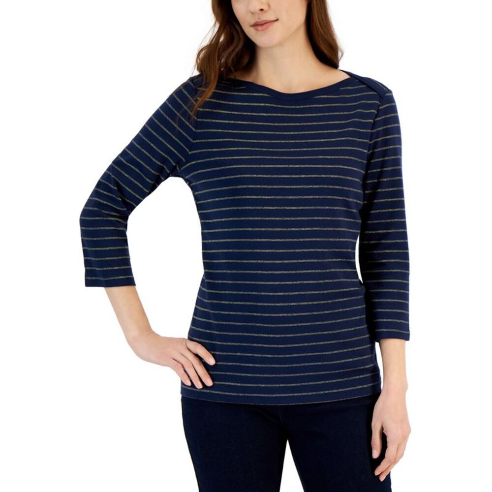 Style & Co. Petite Stripe 3/4-Sleeve Top